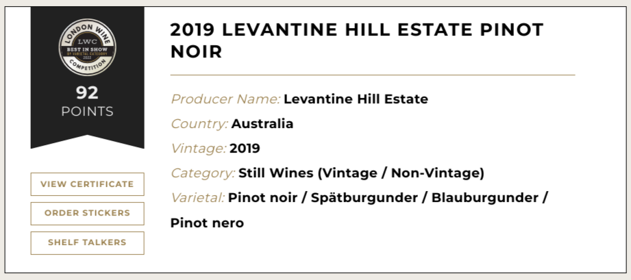 Levantine Hill Pinot award