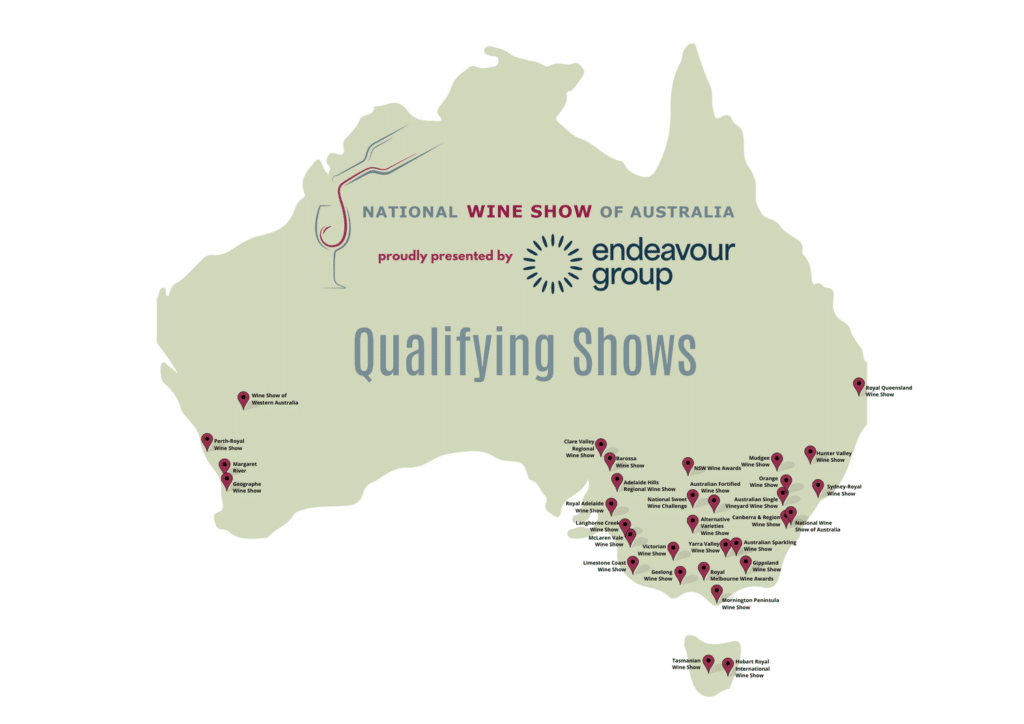 Map of wine shows that qualify for entry in Canberra's National Wine Show.