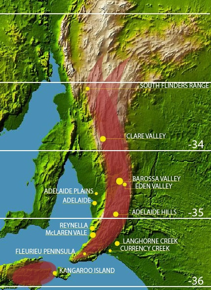 Map of Adelaidean Mount Lofty Range region